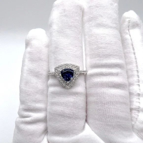 Sale $20 Firm! Sterling Silver Trillion Shape Tanzanite Cz and Clear Cz Ring - Picture 12 of 16